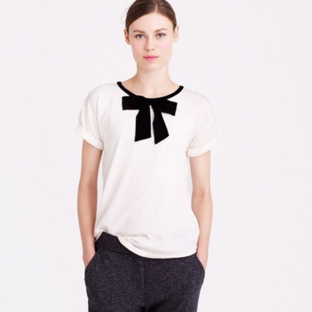 J.Crew Roll-Sleeve Bow T-Shirt Ivory